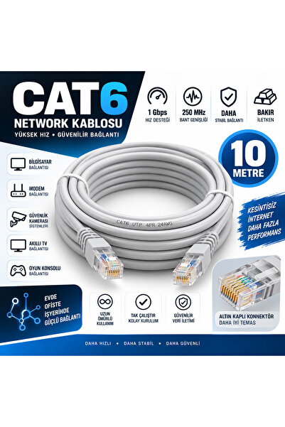Cat6 10mt Lan Ethernet Kablosu Fabrikasyon Internet Kablosu