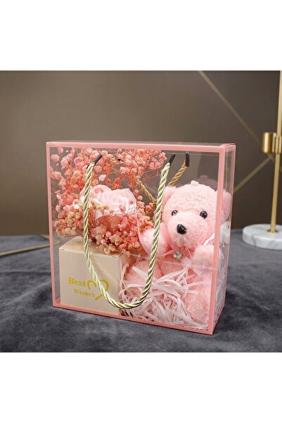 MARMORİ Asorti Best Wishes PEMBE Peluş Ayıcıklı Gül Buketi Kutulu Aranjman Kİ...
