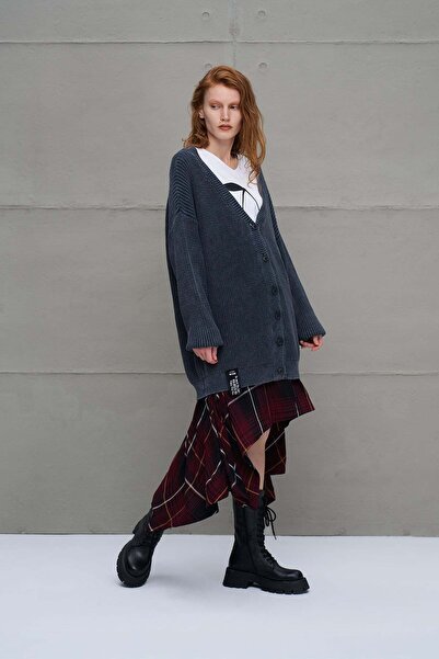 #vdr viadellerose Anthracite Knitted Patterned Oversize Cardigan 18074