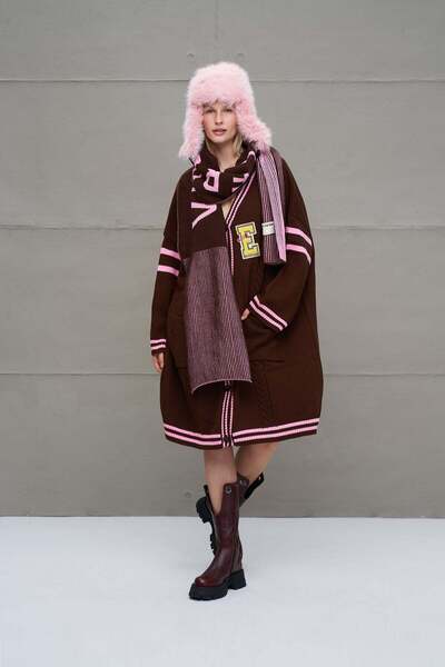 #vdr viadellerose Kahverengi Pembe Uzun Oversize Hırka 18058
