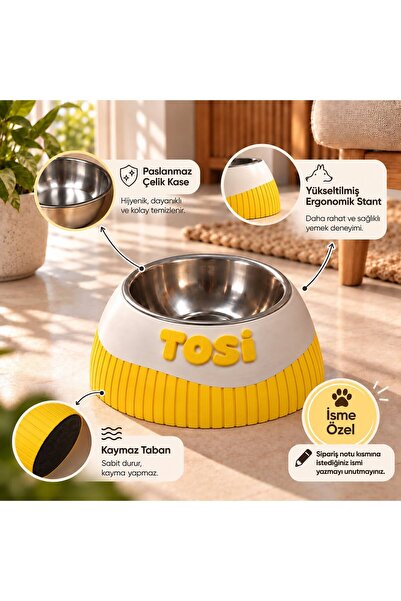 Basart İsme Özel Kedi Köpek Mama Kabı | Paslanmaz Çelik Kase | Kaydırmaz Taba...