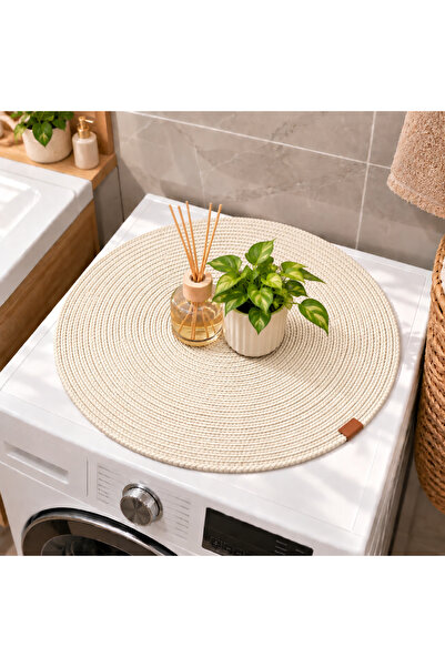 EGE ÖRGÜM Round Washing Machine Top Mat 52X52 cm – Cord Rope Weave Decorative...