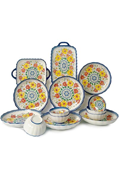 L&Wen 18Pcs Dinnerware Set, Ceramic Tableware Sets, Plates and Bowls Kit, Dis...