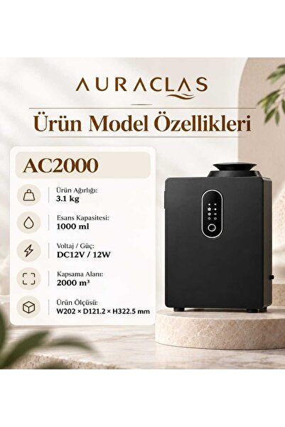 AC2000 Profesyonel Koku Makinesi 2000 m³ – 1000 ml Esans Hazneli Bluetooth Akıllı Ortam Kokulandırma Cihazı