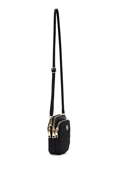 Derimod Geantă neagră pentru femei, din material textil, cu curea lungă, model mini crossbody WB100001KK