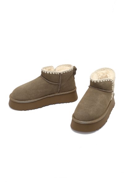 Derimod Women's Mink Suede Leather Teddy Boots Wf565003Ds