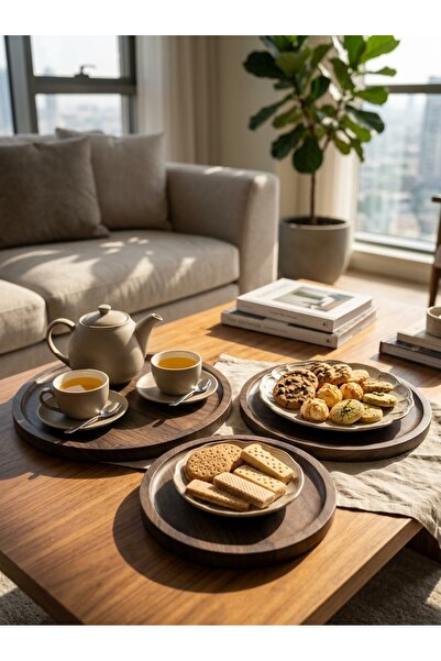 Generic Dark Wood Grain Pattern Serving Tray Set