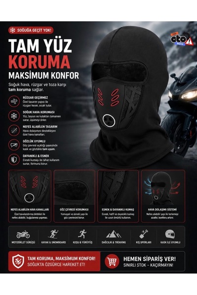 Soğuk Hava ve Rüzgar İçin Tam Yüz Koruyucu Motosiklet ve Kayak Maskesi