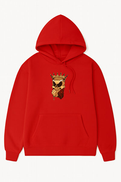 JANTIL MODA Unisex Oversize Φούτερ με κουκούλα με στάμπα  "Φιγούρα Κρανίου με...