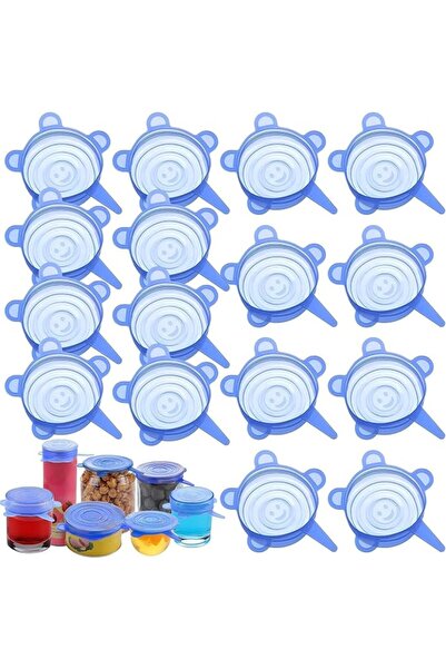 TERRIFI 16 Pack Blue Silicone Stretch Lids, Small Jar Covers, Reusable Food S...