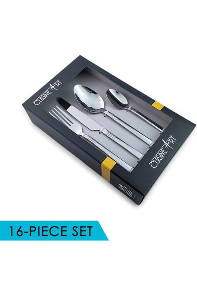 Cuisine Art Alora 16 Pcs Stainless Steel Cutlery Set, Silver | Polished Flatware Set with 4N Dinner