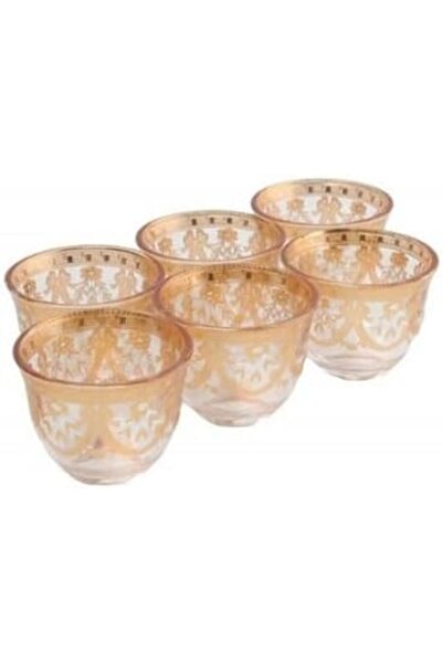 HOMEVEO Premium Arabic Coffee Cup Set of 6 Pieces - Glass with Gold Patterns ...