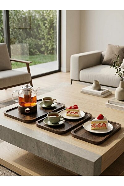 Generic Dark Wood Grain Pattern Serving Tray Set