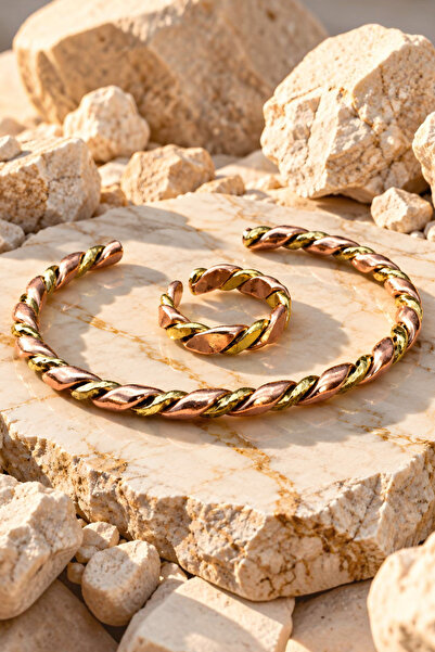 NBS Beautiful Naturel Stones سوار نحاسي نقي (مع خاتم هدية) عالي الجودة قابل ل...