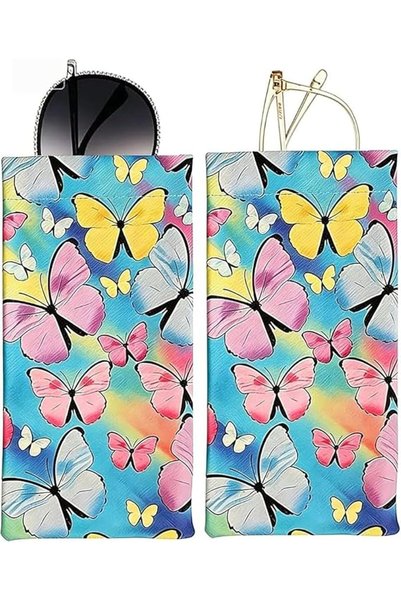 TERRIFI Sunglass Case, Butterfly Print Soft PU Leather with Cleaning Cloth, P...