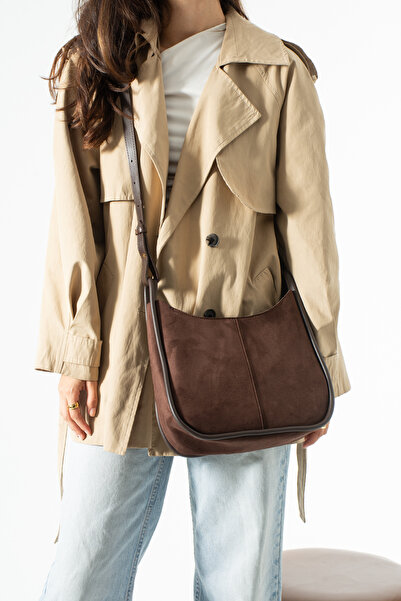 Adox Çanta Li̇nde Model Suede Brown Women's Hand and Shoulder Bag