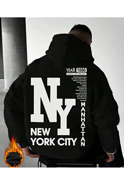one button Unisex Φούτερ με κουκούλα New York City Manhattan, με στάμπα, υψηλ...
