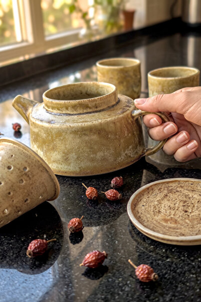 nurdan's Stoneware El Yapımı Seramik Süzgeçli Bitki Çayı Demliği | 2'li Finca...