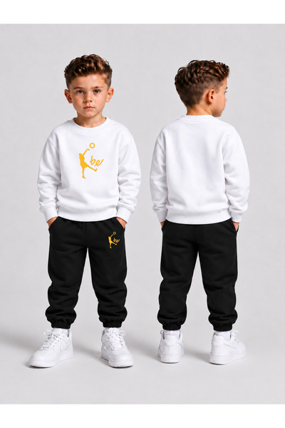 VODEXA Tracksuit Set Crew Neck Sweatshirt Boys' 2-Piece Printed Top and Botto...