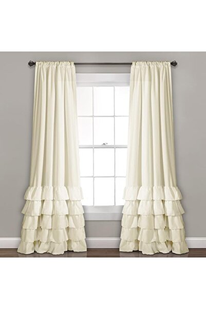 Lush Decor ستائر أيفوري أليسون المزينة بالكشكشة - مجموعة ستائر للنوافذ لغرفة ...