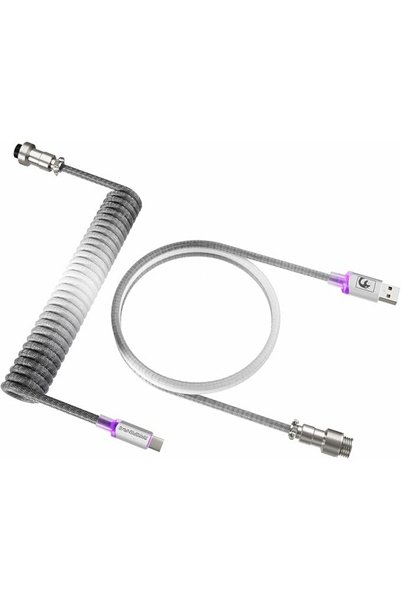 MAMBASNAKE C01UM Coiled USB C Cable for Gaming Keyboard with RGB Lighting