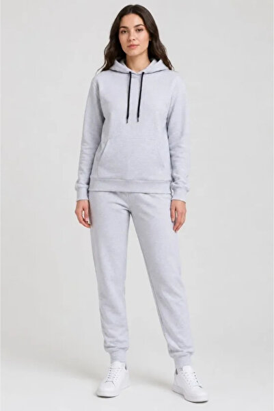 Modazun Two-Thread Hooded Jogger Tracksuit Set with Kangaroo Pockets - White