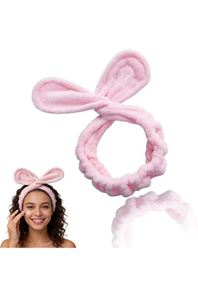 GENERAL Pink Cloth Rabbit Ear Spa Headband - Soft Flexible Hairband with Wire...