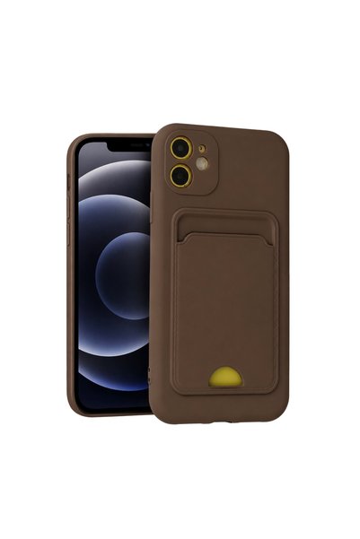 FMA Apple iPhone 11 Case Kelvin Silicone with Business Card Holder - Brown
