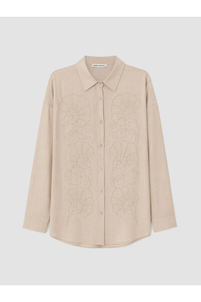 LC Waikiki Özmarka New Season Beige Embroidered Women's Shirt Tunic