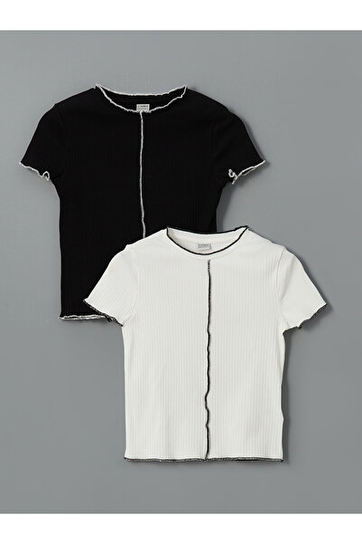 LC Waikiki Two Mt Shop Quality Lcw Kids White Oval Collar Girls' T-Shirt 2-Pack