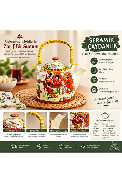 Genel Markalar Japon motifli seramik demlik 750 ml-Otantik çaydanlık
