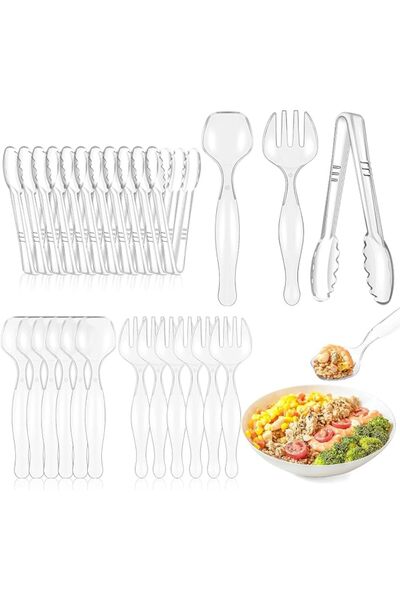 KASTWAVE 36Pcs Serving Utensils Set, 8.5" Large Disposable Plastic Tongs, Slo...