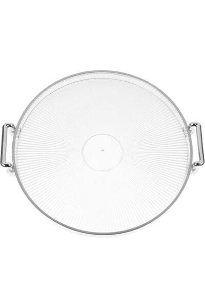 PRETYZOOM Elegant round Serving Tray with Rim and Handle Multi-functional Des...