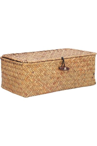 GENERAL Seagrass Baskets, Handwoven Seagrass Storage Basket with Lid, Multi R...