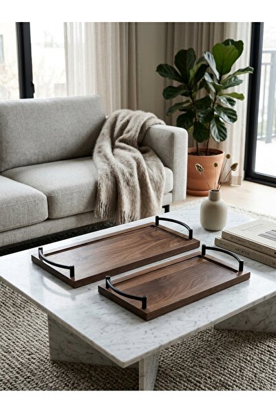 Generic Dark Wood Grain Pattern Serving Tray Set