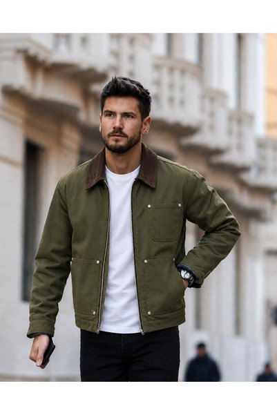 MATTİMODA Erkek Kadife Yaka Detaylı Ceket Mont