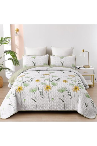 Dinjoy Floral Quilt Set Full/Queen Size,Burnt Orange Bedspread Queen Botanica...