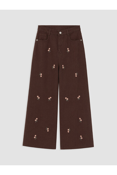 LC Waikiki Alita City Lcw Kids Brown Girls' Floral Gabardine Trousers with a ...