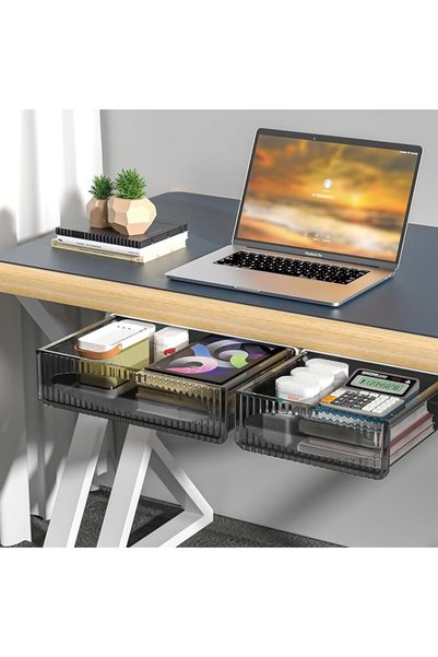 KASTWAVE 2 Pack Under Desk Storage Drawers, with Self Adhesive Slide Out Desi...