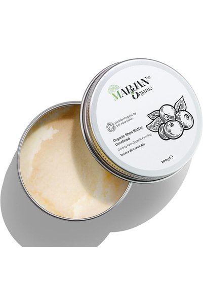 Marjan Organic زبدة الشيا الخام 100 جرام - نقية 100% للبشرة والشعر (زبدة الشي...