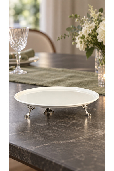 MAY HOME Porselen Ayaklı Sunum Servis Tabağı (BÜYÜK BOY 32 CM)
