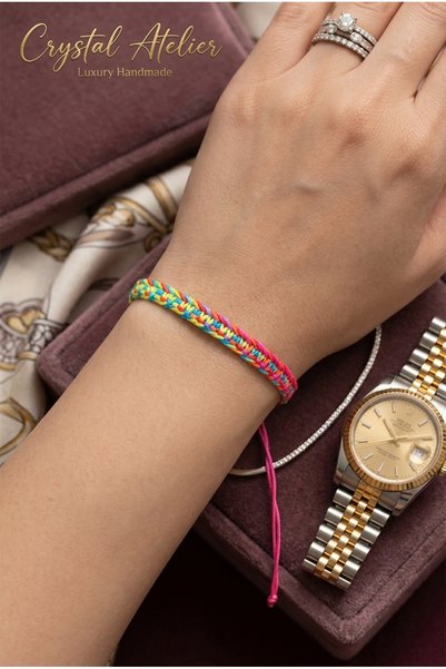 Crystal Atelier Colorful Macrame Braided Adjustable Bracelet Rainbow Mixed Co...