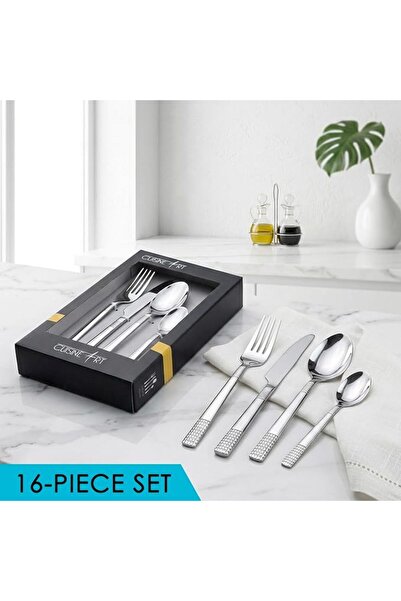 Cuisine Art Alora 16 Pcs Stainless Steel Cutlery Set, Silver | Polished Flatware Set with 4N Dinner