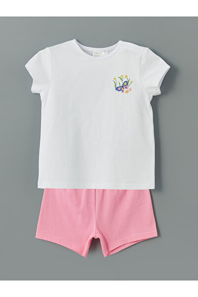 LC Waikiki Nevavm Farkıyla Lcw Eco Pink Oval Collar Printed Baby Girl T-Shirt...