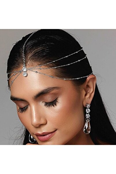 Generic سلسلة رأس فضية متعددة الطبقات للنساء، عصابة رأس مرصعة بالأحجار الكريم...