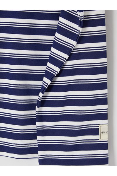 LC Waikiki Navy Blue Polo Collar Striped Women's Sweatshirt Tunic