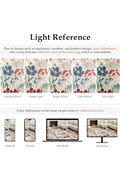 GENERAL PureCozy Living Room Rug 200x300cm Beige Flower Washable Area Rugs Large Non Slip Carpet Bedroom Lou