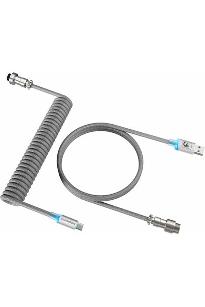 MAMBASNAKE C01UM Coiled USB C Cable for Gaming Keyboard with RGB Lighting