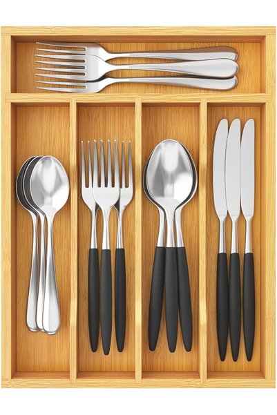 Lifewit Silverware Drawer Organizer Tray, Bamboo Cutlery Storage for Kitchen ...