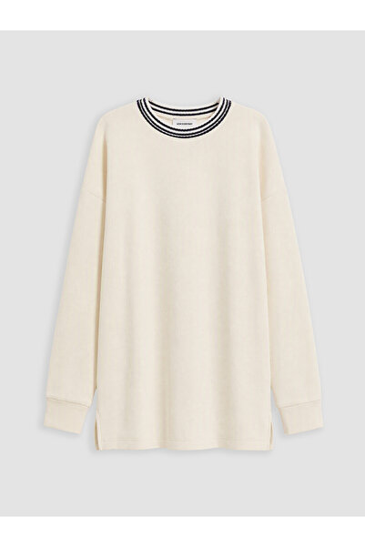 LC Waikiki Vizyon New Season Ecru Oversize Soft Touch Women's Sweatshirt Tunic